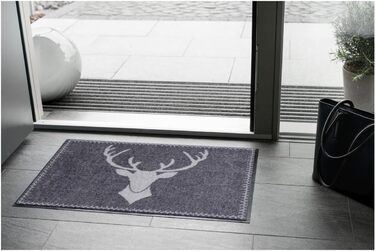 Килимок для передпокою Salonloewe з візерунком Олень Франц, що миється, антрацитовий, 50 x 75 см, килимок для входу на вулицю, сільський стиль, килимок для передпокою