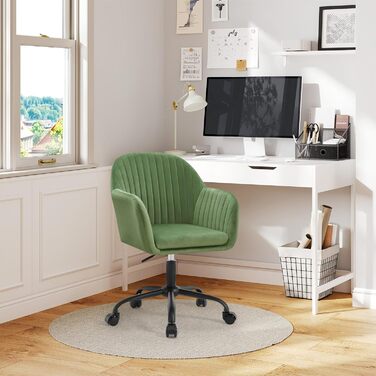 Офісне крісло WOLTU, ергономічне офісне крісло, крісло для домашнього офісу з регульованою висотою, туалетне крісло з підлокітниками, обертове крісло з колесами, оксамитове крісло з металевим каркасом, вантажопідйомність 150 кг, зелене