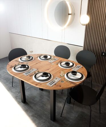 Круглий розкладний обідній стіл Newfurn 100140 см сучасний функціональний стіл з дикого дуба, скандинавський дизайн, стабільний та гнучкий для їдальні. Антрацит / Дикий дуб. Круглий 100-140 см.