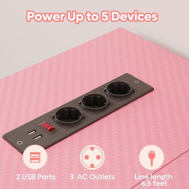 Кутовий письмовий стіл Bestier L-подібної форми з розетками та світлодіодним освітленням, двосторонній комп&39ютерний стіл з полицями та гачками, компактний стіл для домашнього офісу (3D рожеве вуглецеве волокно, 106 см) 106 см рожевий