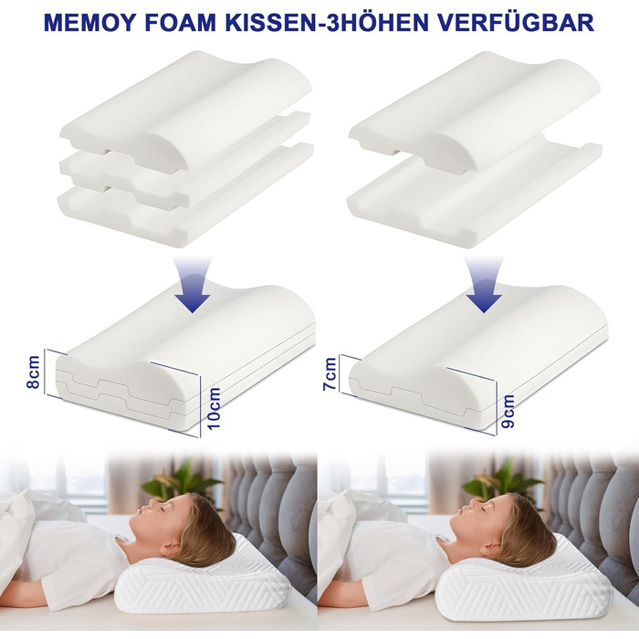 Подушка для шиї LAMB Pillow, ергономічна подушка для підтримки шиї з регульованою висотою з піни з ефектом пам&39яті з наволочкою, яку можна прати, 50x35 см, біла 1