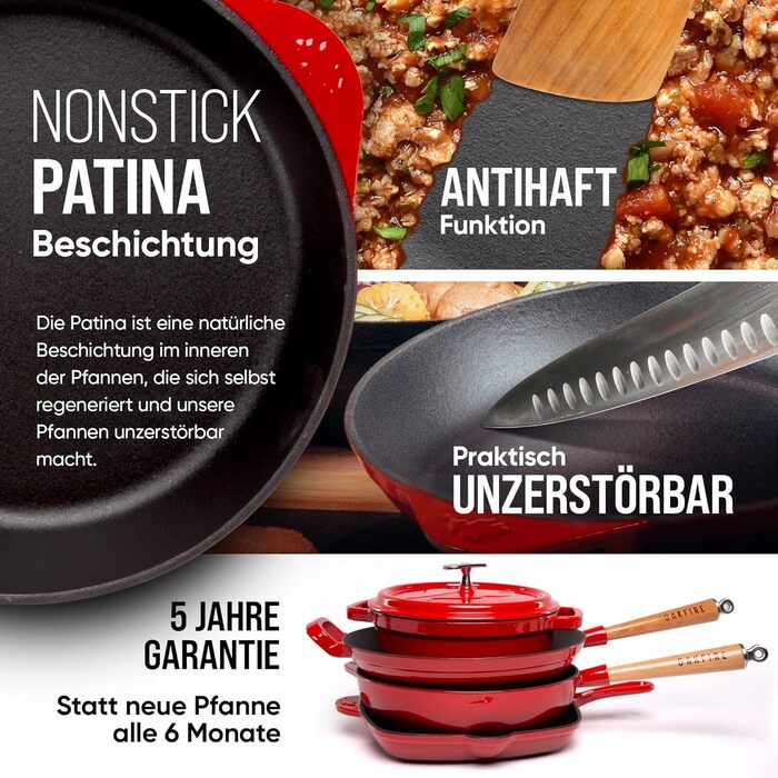 Чавунна сковорода Oakfire сковорода сотейник сковорода емальована 28см індукційна чавунна з антипригарною патиною, емаль. (червона