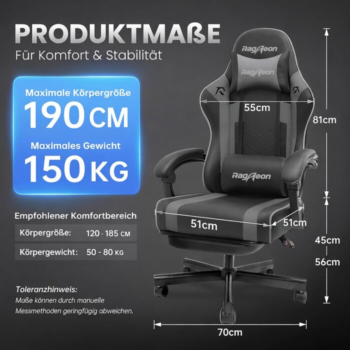 Ігрове крісло - Ергономічне ігрове крісло з підставкою для ніг, підголівником та поперековою опорою, регульоване по висоті, м&39яке, вантажопідйомність 150 кг, чорно-сіре