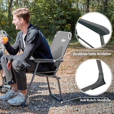 Крісло для кемпінгу Portal, складне, кемпінгове крісло, вантажопідйомність до 100 кг, легке, рибальське крісло, пляжне крісло, складне, висока спинка для використання на вулиці, в саду, на фестивалі, сіре