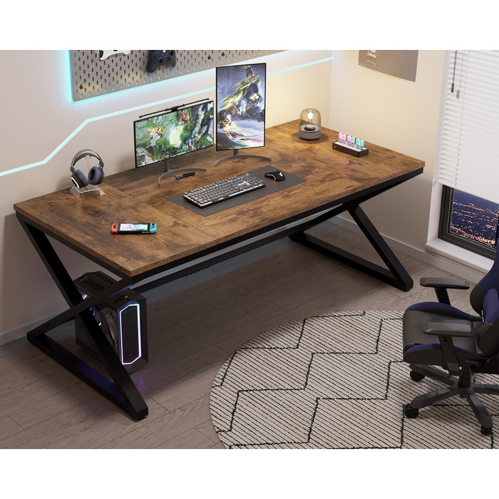 Письмовий стіл 180 см Сучасний великий комп&39ютерний стіл для домашнього офісу Дерев&39яний робочий стіл Комп&39ютерний стіл для письма в спальні Простий ігровий стіл для ПК Вінтажний коричнево-чорний 180 см Кантрі Коричневий
