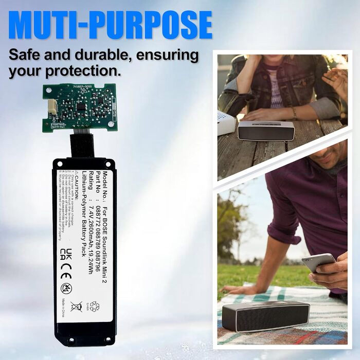 Батарейка для Bluetooth-колонки Bose SoundLink Mini 2, запасна батарейка для Bose SoundLink Mini II, сумісна з Bluetooth-колонками Bose 088772, 088789, 088796, 080841. - В комплекті друкована плата, пайка не потрібна.