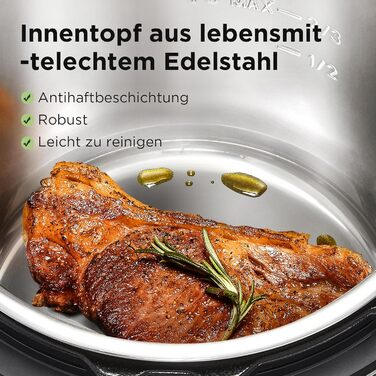 Електрична скороварка Midea 9-в-1, 12 попередніх налаштувань Миттєва мультиварка Каструля з антипригарним покриттям Йогуртоварка Рисоварка Повільна плита Пароварка Соте Пароварка Внутрішня каструля з нержавіючої сталі, 8 літрів Чорний