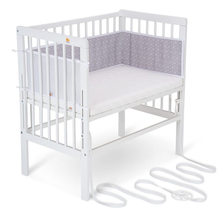 Дитяче ліжечко FabiMax для ліжок з пружинним блоком, плавне регулювання висоти, масив бука, білий лак, з матрацом Comfort