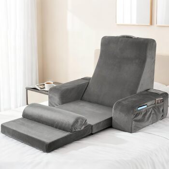 Велика подушка для читання зі знімною спинкою, ергономічна подушка для спини з підлокітником, кишенею та чохлом, який можна прати, для читання та перегляду телевізора (сіра)