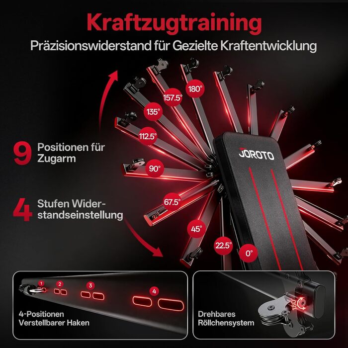 Регульована силова лава JOROTO MD85 з вбудованим відділенням для зберігання, вантажопідйомність 990 фунтів/450 кг, багатофункціональна похила лава, 9-позиційні блоки та 7-позиційна регульована спинка, лава для домашніх тренувань