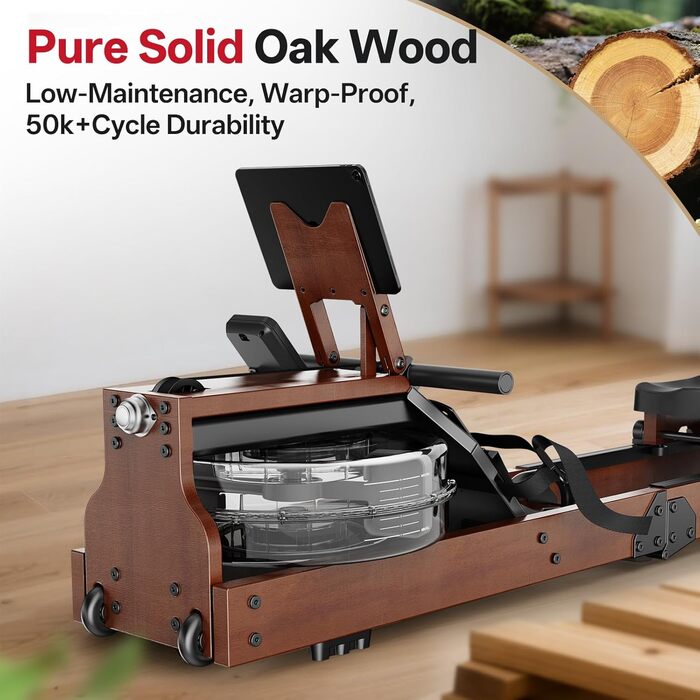 Домашній веслувальний тренажер JOROTO, дерев&39яний водний веслувальний тренажер, складний Підключення Bluetooth до застосунку Kinomap Максимальна вантажопідйомність 150 кг Резервуар для води 16 л Попередньо встановлено 98