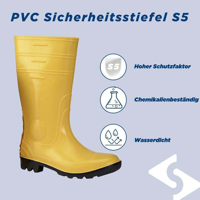 Робочий одяг Scheibler захисні черевики з ПВХ S5 зі сталевим носком та захистом щиколотки нековзне та водонепроникне захисне взуття доступне в розмірах 39-47 (оливково-жовто-чорний) Жовтий 45 EU