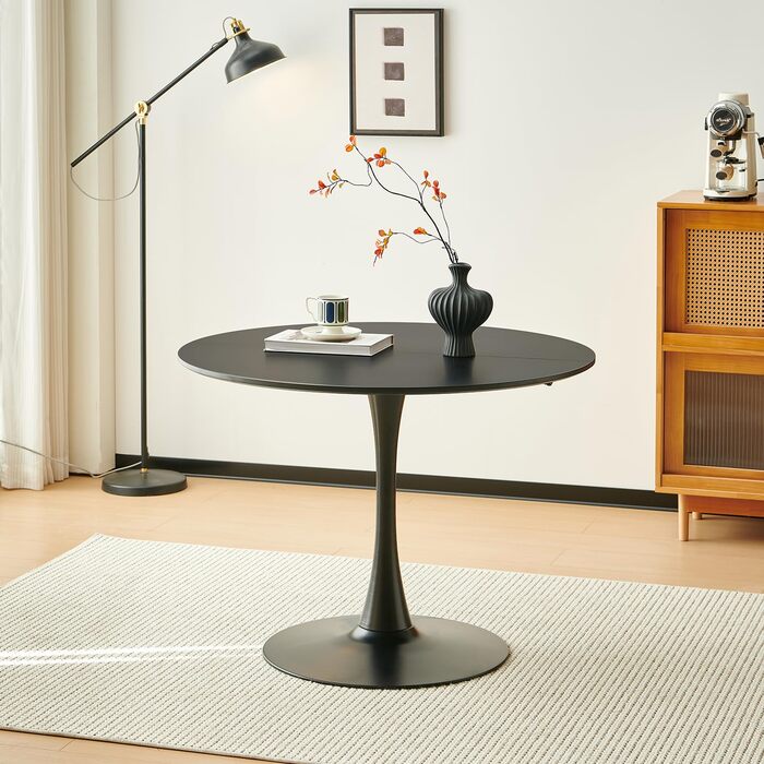 Скандинавський сучасний круглий обідній стіл, письмовий стіл, барний стіл, підходить для кухні, їдальні, вітальні та офісу, для 2-4 осіб, діаметр 100 см, чорний 100 x 100 см (круглий) чорний