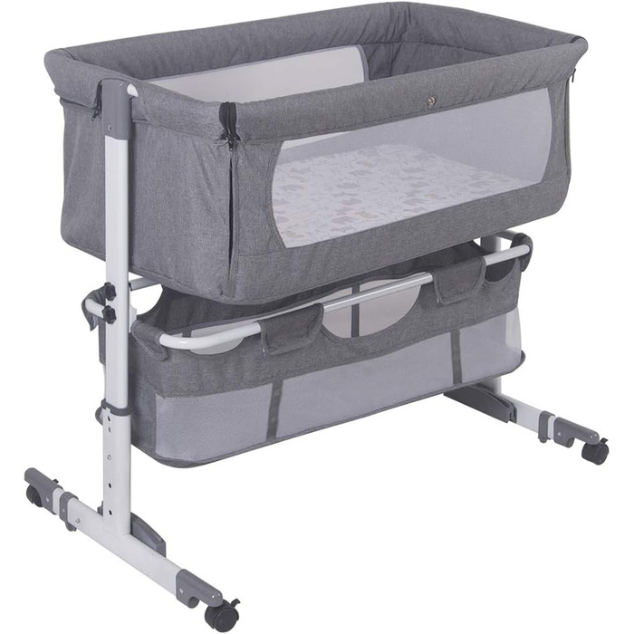 Дитяче ліжечко-тумбочка та окремостояче ліжечко, дитяче ліжечко-тумбочка для звичайних ліжок та ліжок з пружинним матрацом та колесами, дитяче ліжко Parents&39 Pride Complete Set (92 58 7090 см (сіро-біле))