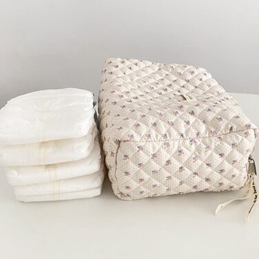 Жіноча косметичка, стьобана, м'яка бавовна, органайзер для подорожей, естетичний квітковий візерунок, косметичка, косметичка для ж