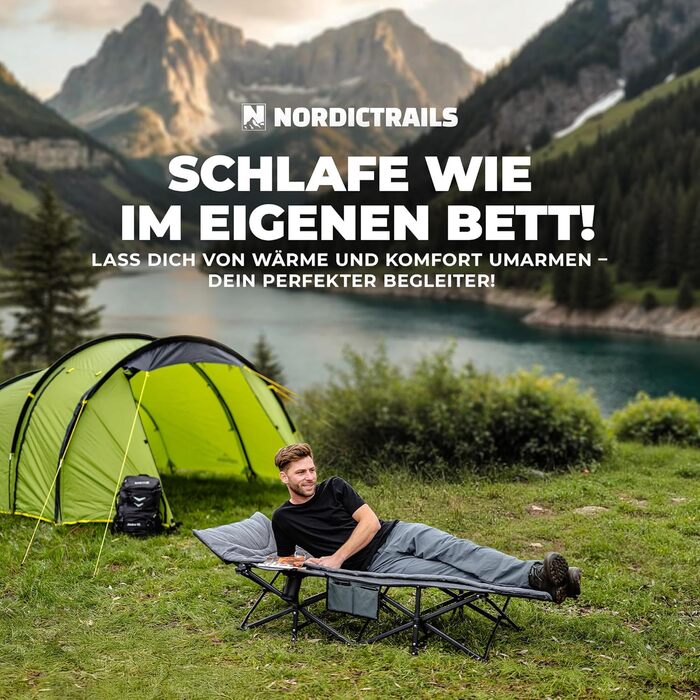 Складане кемпінгове ліжко XXL Зручний кемпінговий шезлонг Складане та легке для гостьового ліжка на вулиці, шезлонга, розкладного ліжка, шезлонга для риболовлі, кемпінгового ліжка для коропа з надм&39яким матрацом та подушкою сірого кольору