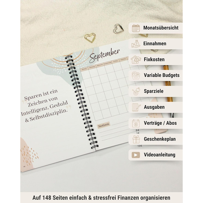Планувальник бюджету BeginnerBudget (німецька мова) Домашній зошит (144 сторінки) 100 конвертів Виклик заощадження для готівки прозора папка A5 Планувальник для заощадження грошей Організатор для ощадної книги (планувальник бюджету)