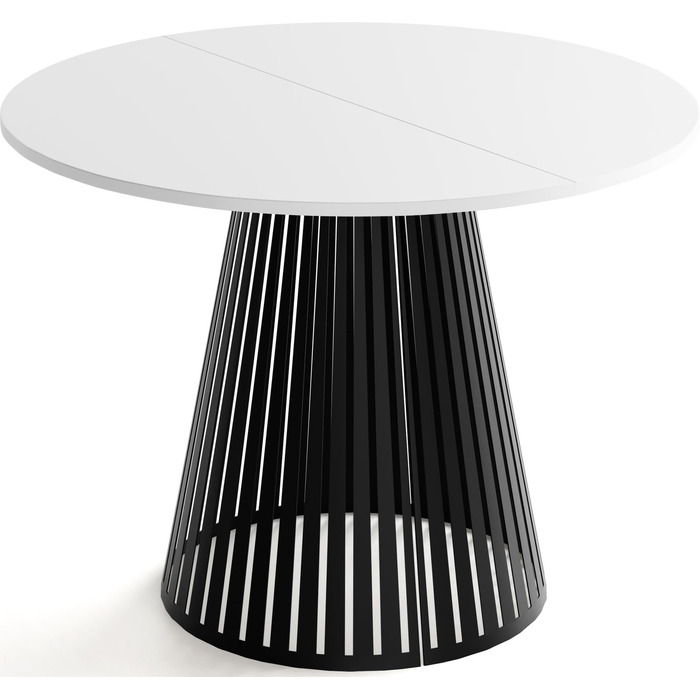 Круглий розкладний обідній стіл з ламелями в стилі лофт 120-200 см Промисловий стіл з чорними металевими ніжками, компактний для вітальні або їдальні білий 120/200 см