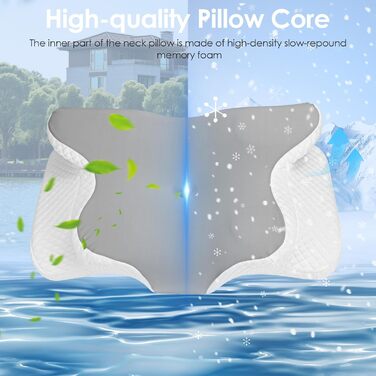 Велика подушка для шиї з піни з ефектом пам&39яті, ергономічна ортопедична подушка, регульована по висоті, подушка для сну на боці, спині та животі - 63 x 42 см x 9/12 см
