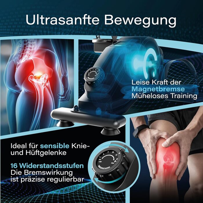 Велоергометр-набір з педальними гальмами магнітне гальмо та 16 рівнів опору Тренажер для ніг та рук з монітором тренувань Домашній велотренажер для фітнесу Тренажер для людей похилого віку - AMBIFIT