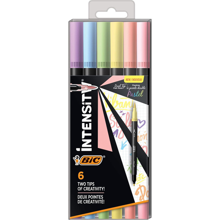 Подвійні фломастери BIC Intensity, упаковка з 6 шт. , різноманітні пастельні фломастери для розмальовок і наборів для активності дорослих