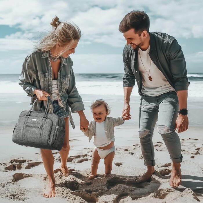 Сумка для сповивання Welavila, велика, трансформована, з пеленальним килимком та ізольованими кишенями для мами і тата, сіра, вели