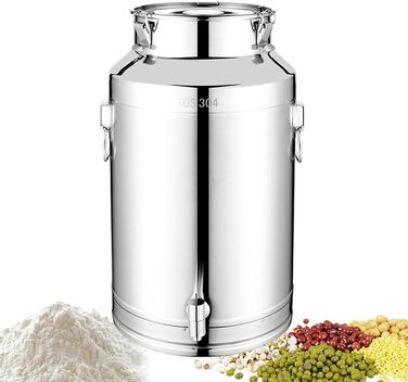 Контейнер для зберігання з нержавіючої сталі з краном, бак з харчової нержавіючої сталі, товстостінний, герметичний контейнер для олії, вина, молока, води, з краном та кришкою, стійкий до іржі та легко миється, 14 літрів