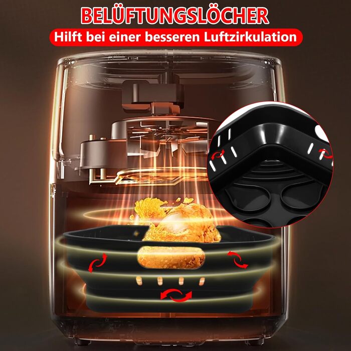 Силіконова форма 22 см для фритюрниці, аксесуари для фритюрниці 4 шт. Силіконова форма для випічки COSORI 5.5 л, Russell Hobbs 4L, Cecotec 6L, силіконова форма, силіконова вставка Аксесуари для фритюрниці Аксесуари для фритюрниці