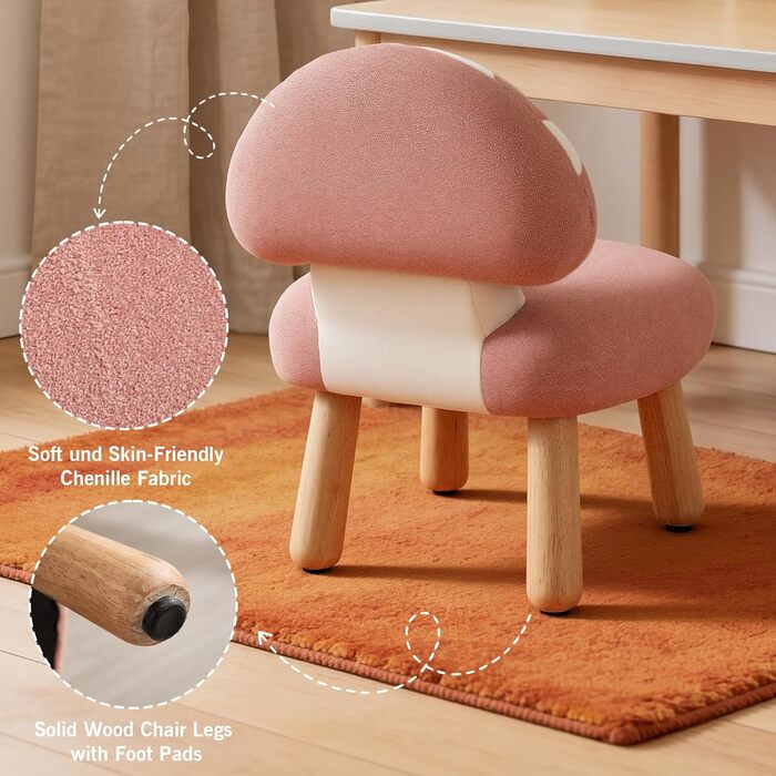 Дитяче крісло для дитячої кімнати, дитяче крісло з шенілу зі спинкою у формі гриба, дитячий диван на дерев&39яних ніжках, дитячий диван для ігрової кімнати, рожевий 1 рожевий