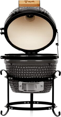 Вугільний гриль Haiiro Ø 32 см з термометром, дерев'яна ручка сірий Керамічний гриль Kamado, міні-гриль на вугіллі, міні-гриль кам