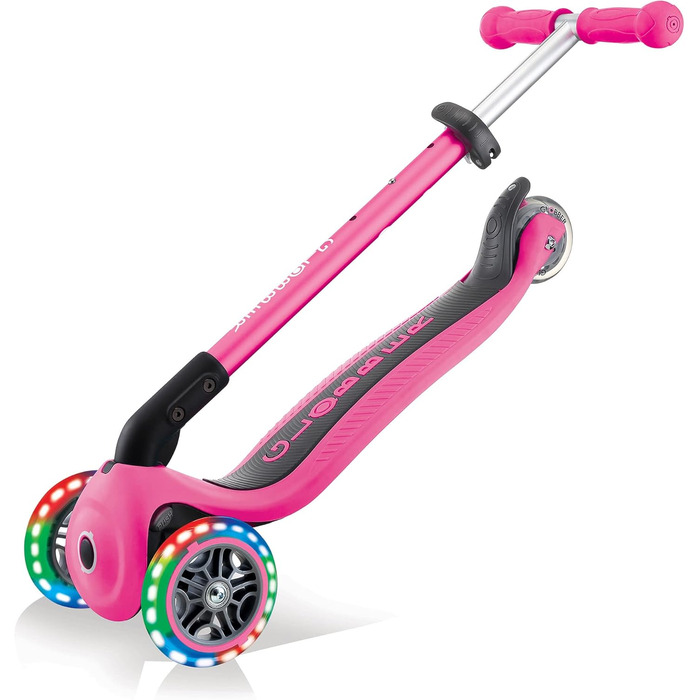 Самокат дитячий, 120/80 мм, ABEC 5, 3 колеса, регульовані по висоті, світлодіодні колеса одного розміру неоново-рожеві одинарні