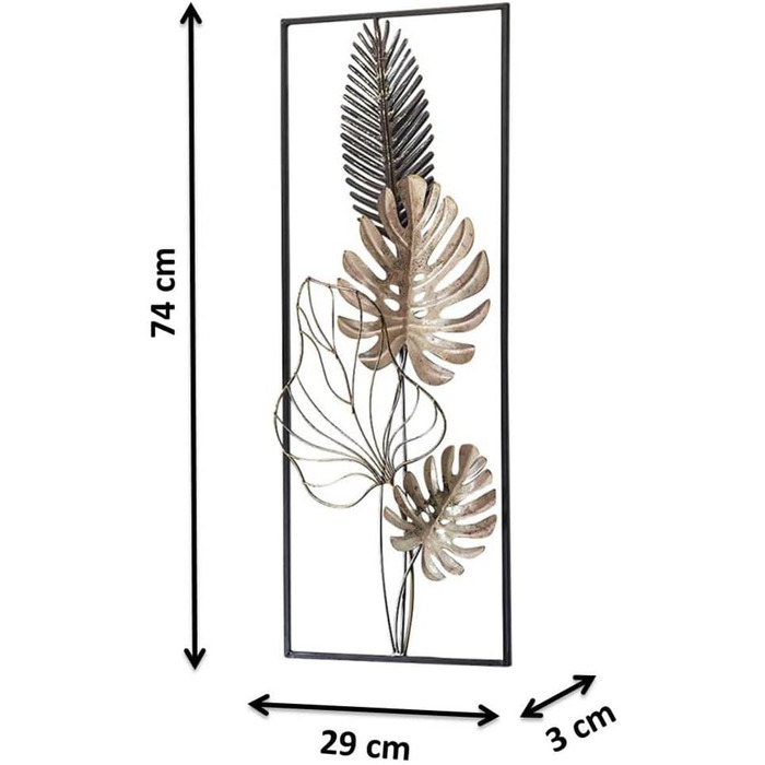Коболо настінний фотошпалери настінне оздоблення металеві картини настінне мистецтво сучасне - MONSTERA - металл - 29x74 см - чорн
