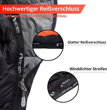 Пуховий спальний мішок, зимовий спальний мішок, преміум-пух 600FP, від 12C до -24C, легкий та теплий на 3-4 сезони, для кемпінгу, походів та трекінгу на природі, помаранчевий, 7C