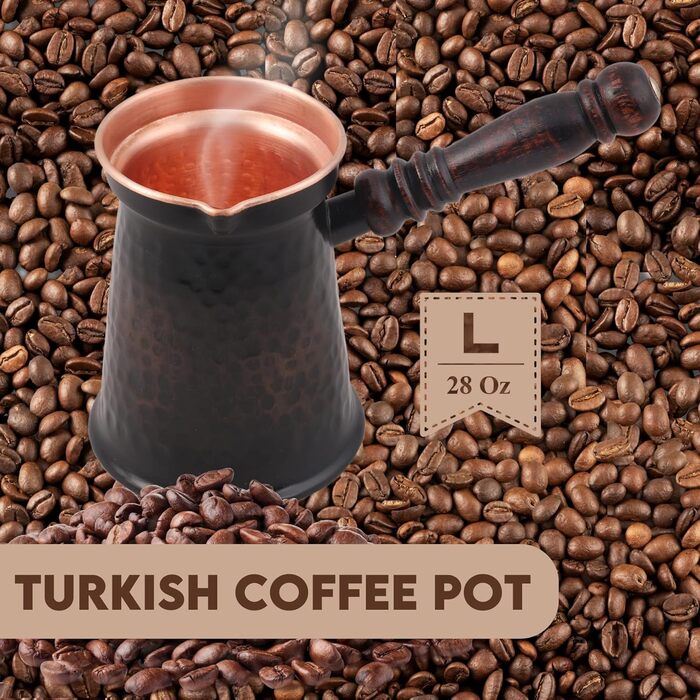 Антикварна мідна кавоварка, турецька, грецька, арабська, товста, з дерев'яною ручкою, велика Велика