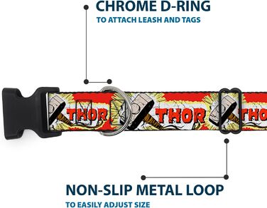 Нашийник для собак з пластику з застібкою, Молот Тора у червоно-жовто-білих кольорах, ширина 22.9-38.1 см, багатокольоровий (PC-WTH005-S) - ширина 2.5 см, для обхвату шиї 35-45 см, розмір S