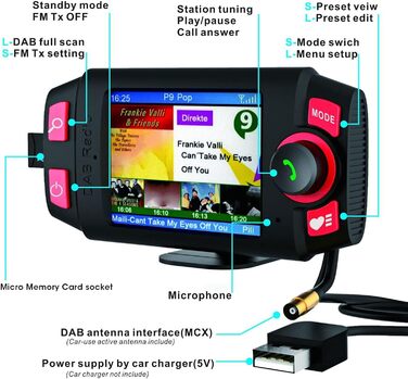 Передавач Bluetooth, автомобільний стереоприймач DAB Адаптер цифрового аудіомовлення FM-передавач Автомобільний комплект Bluetooth без допомоги рук