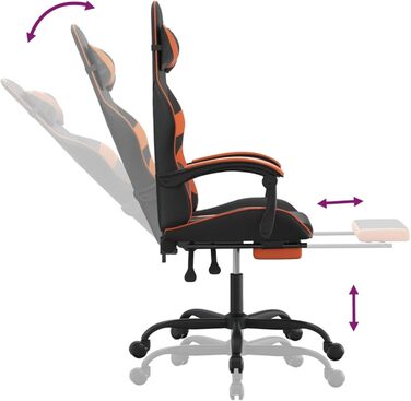 Зручне ігрове крісло з регульованим сидінням та функцією нахилу спинки, чорно-помаранчеве штучна шкіра Модель 3143860