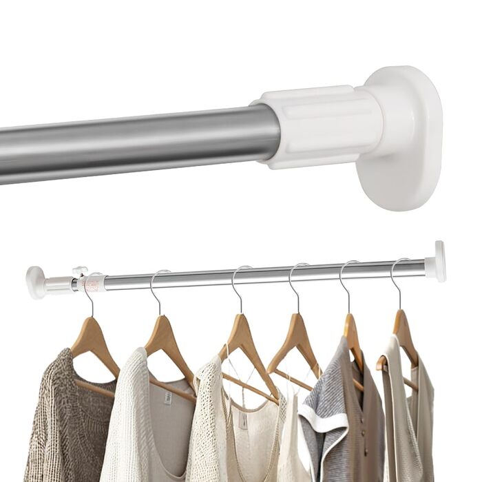 Штанга для одягу Hershii для шафи, натяжна штанга для віконної/душової шторки, свердління не потрібне, телескопічна штанга з нержавіючої сталі, висувна штанга для гардеробу, діаметр трубки 25,4/22,2 мм, 40-60 см, колір слонової кістки, сірий 40-60 см