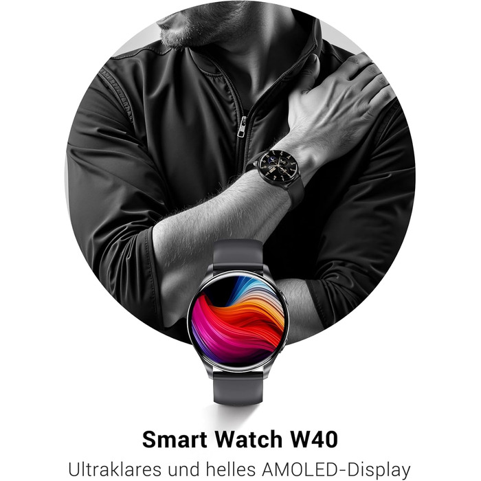 Розумний годинник IOWODO для жінок та чоловіків 2026 року (круглий 1,43-дюймовий AMOLED) Bluetooth-дзвінки батарея 380 мАг (7 днів) 2 браслети Водонепроникність IP68 100 спортивних режимів Цілодобовий моніторинг серцевого ритму SpO2 аналіз сну iOS/Android