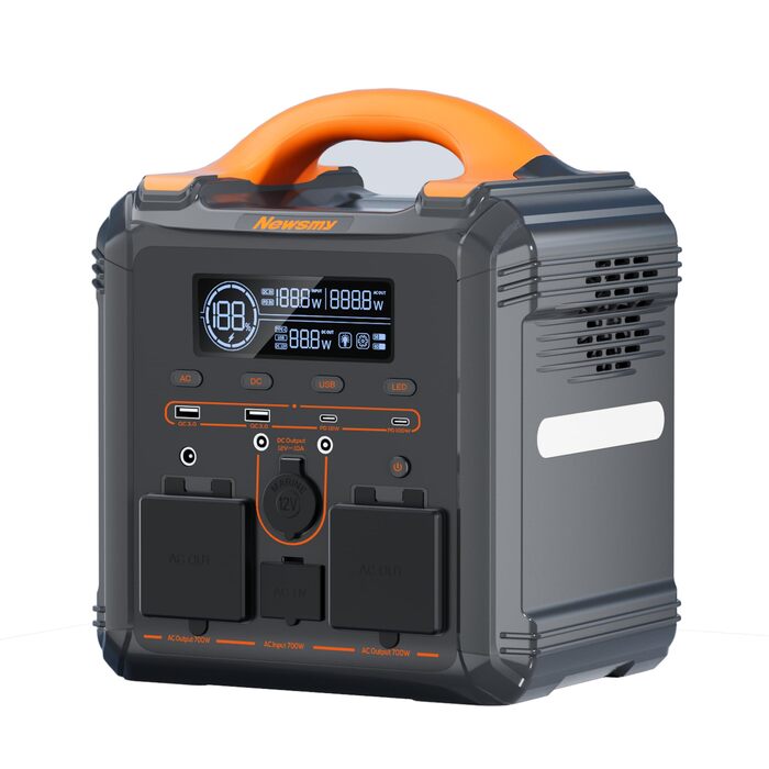 Портативна електростанція Newsmy потужністю 700 Вт, акумулятор LMFP 551 Втгод, РК-дисплей, швидка зарядка від 0 до 100 за 1,2 години для кемпінгу, садових вечірок, кемперів та надзвичайних ситуацій