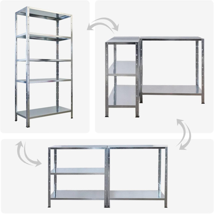 Надміцний стелаж з металевими полицями, ВxШxГ 180x90x40 см, 5 рівнів, навантаження на полицю 125 кг, оцинкований, металевий, металевий стелаж, кухонний стелаж, стелаж для підвалу, стелаж без болтів, гаражний стелаж, стелаж для зберігання, 180x90x40 см, оц