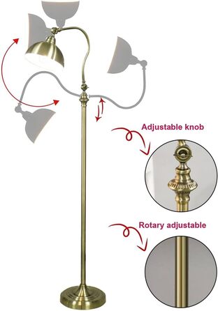 Торшер ACMHNC Vintage Dimmable, ретро-бронзовий промисловий торшер, світлодіодна лампа для читання із захистом очей з дистанційним керуванням (включаючи ножний перемикач), регульований торшер для їдальні, спальні