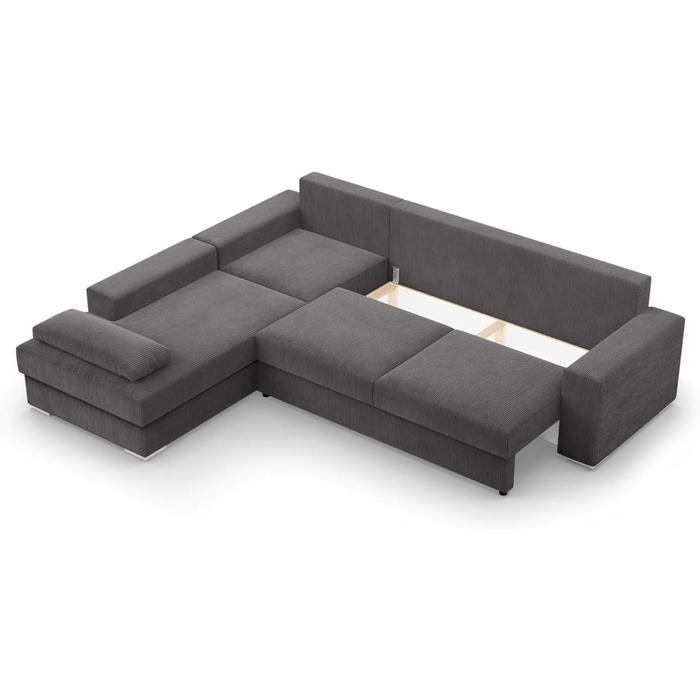Кутовий диван з функцією сну та відділенням для зберігання речей шириною 287 см VELANO, кутовий диван, L-подібний диван, великий диван, комфорт та стиль, L-подібний секційний диван, L-подібний диван з функцією сну - Вельветовий диван темно-сірий (Poso 022