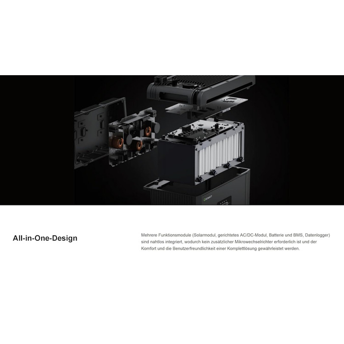 Універсальна балконна електростанція потужністю 1000 Вт з накопичувачем 2048 Втгод, Growatt NEXA 2000 з 4 MPPT датчиками, 2 повністю чорні двосторонні сонячні панелі по 500 Вт, повний комплект аксесуарів, plug & play (0 ПДВ) без монтажного кронштейна