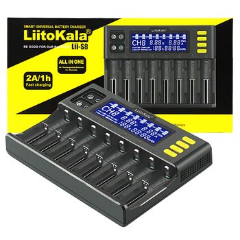 Зарядний пристрій LiitoKala Lii-S8, швидкий зарядний пристрій з РК-дисплеєм та сенсорним керуванням, 18650, 8 слотів, зарядний пристрій 9V для Li-ion, LiFePO4, Ni-MH, Ni-Cd, AA, AAA, C, 21700, 26650, 13650, 16340, 18700, RCR123