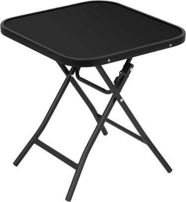 Складаний стіл eSituro, складний бічний столик, балконний стіл, кемпінговий стіл, садовий стіл, бістро-стіл, з металевим каркасом, прямокутна стільниця із загартованого скла, 46x46x48 см, чорний