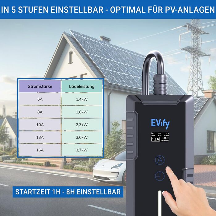 Зарядний кабель EVify тип 2 Schuko 3.7кВт 5М 16А для електромобілів та гібридів у комплекті з сумкою для кабелю - регульований стр