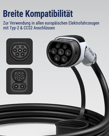 Зарядний кабель Powrun тип 2 22кВт 5м 32А з сумкою для перенесення, зарядний кабель електромобіля тип 2 3-фазний IP55 водонепроник