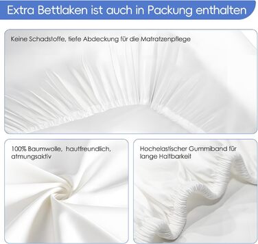 Матрац 90x200 7-зонний пружинний матрац Матрац з пружинами кишенькової форми, висота 22 см Ортопедичний матрац, середньої жорсткості (H3) Матрац, сертифікований Oeko-Tex (90x200 см)