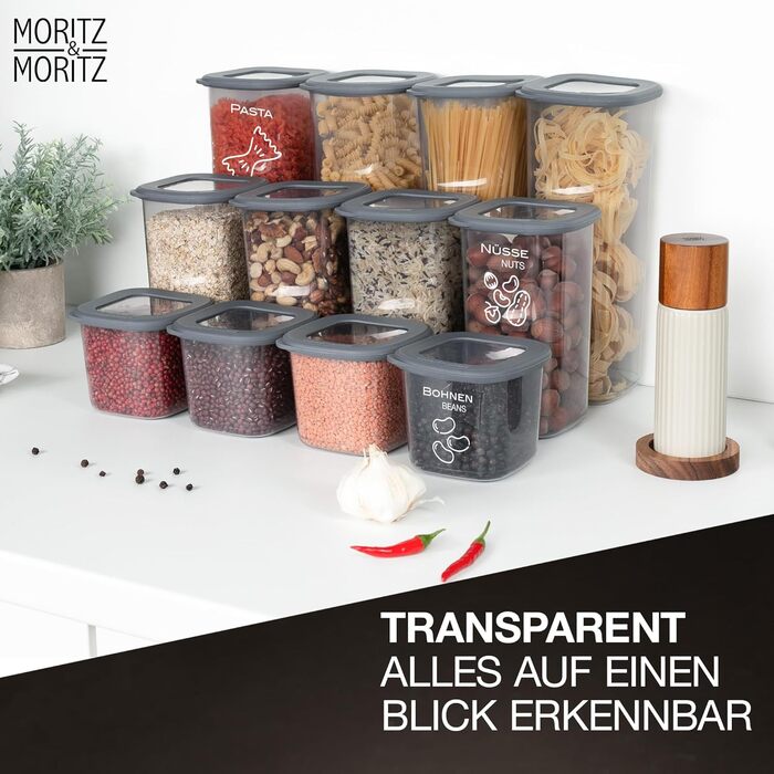 Набір герметичних контейнерів для зберігання Moritz & Moritz з 12 предметів з кришками - безпечні для харчових продуктів - герметичні та штабельовані контейнери для зберігання - набір контейнерів для використання на кухні